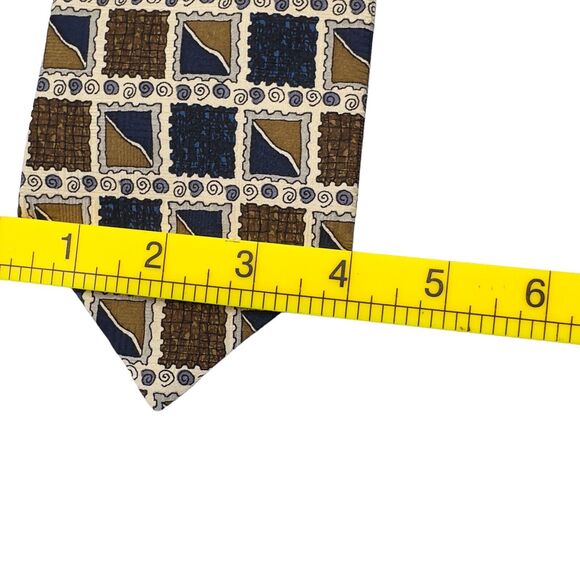 Nob Hill Mens Silk Dress Tie Made in Italy Square Scroll Geometric Design 57" 4" - Picture 11 of 12